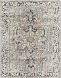 Distressed Finished Brown, Aqua, Blue and Beige Vintage Style Washable Rug - The Rug Decor Washable Area Rug, Heriz Rugs, Updated Traditional, Surya Rugs, Rug Direct, Washable Area Rugs, Brick Red, Green Rug, Traditional Rugs