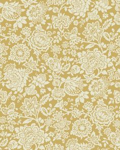 a yellow and white wallpaper with flowers on it