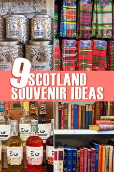 scotland souvenirs and books on display with text overlay that reads 9 scotland souven