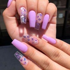 Acrylic Nail Designs Coffin, Acrylic Nails Stiletto, Green Acrylic Nails, Clear Acrylic Nails, Purple Acrylic Nails, Purple Acrylic, French Acrylic Nails