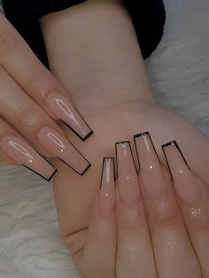 Multicolor  Collar    Color Nails Embellished   Beauty Tools Gray French Tip Nails Coffin, Square Nail Designs White Tip, Easy Acrylic Ideas Nails, Minimalist Coffin Nail Design, Box Tip Nails, Simple Edgy Nails Square, Nude Fall Nails Acrylic, Modern Acrylic Nails, Mid Length Nail Designs