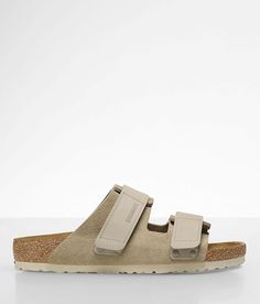 Birkenstock® Uji Suede Sandal - Brown US 11, Women's Taupe Double nubuck leather hook and latch strap sandal Contoured cork-latex suede lined footbed Flexible EVA sole. Due to the nature of leather/suede, small variances of color in the skin may occur, this is in no way considered a defect. These are inherent characteristics of leather/suede and will enhance the individual look of your garment.. Upper: Suede/Nubuck Leather. EVA sole.. WOMEN'S BIRKENSTOCK CONVERSION CHART U.S. Size Birkenstock Si Beige Suede Footbed Sandals With Round Toe, Beige Leather Outdoor Sandals, Beige Leather Sandals For Outdoor, Outdoor Beige Leather Sandals, Beige Leather Footbed Sandals With Cushioned Sole, Beige Leather Sandals With Cushioned Footbed, Outdoor Double Strap Sandals With Leather Footbed, Beige Leather Cushioned Footbed Sandals, Outdoor Double Strap Leather Sandals