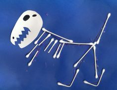 a drawing of a skeleton in the shape of a ghost on a blue sky background