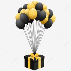 black and yellow balloons in the shape of a gift box, balloon, gifts, birthday png and psd