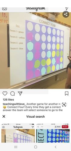 a woman standing in front of a white board