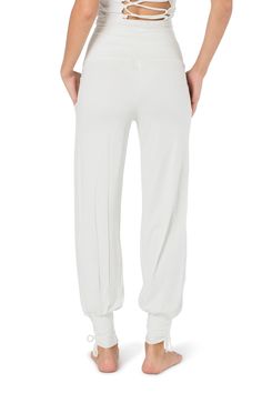 "White leggings, yoga boho pants, harem pants, loose fit wide trousers, comfy pants for travel, pants with pockets, balloon pants for women. Unique adjustable waist harem pants leggings, made of lycra and cotton, super comfortable and breathing natural fabric, stretchy and has 2 pockets. Fits for your daily sports activities, dancing, yoga, pilates, mindfulness etc. and for boho festivals and events. You'll never want to get out of it cause it's so comfy. This is a part of my new collection, whi Wide Leg Relaxed Fit Leggings For Loungewear, Relaxed Fit Wide Leg Leggings For Loungewear, Long Yoga Pants With Elastic Waistband For Loungewear, Comfort Stretch Ankle-length Yoga Bottoms, Stretch Wide Leg Yoga Pants For Loungewear, Comfort Stretch Wide Leg Yoga Leggings, Comfort Stretch Wide Leg Leggings For Yoga, Stretch Full Length Yoga Pants For Lounging, Loosely Fitted Full Length Yoga Pants For Loungewear