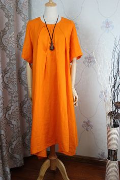 "【Fabric】 Cotton, linen 【Color】 orange 【Size】 Shoulder width 39cm/ 15.2\" Sleeve Length 29cm / 11\" Cuffs around 40cm / 6\" Bust 114cm / 45\" Waist circumference 170cm/ 66\" Length 112cm / 44\" Hem circumference 236cm/ 92\" Washing & Care instructions: -Hand wash or gently machine washable do not tumble dry -Gentle wash cycle (40oC) -If you feel like ironing (although should not be necessary) , do it with steam or while the dress is still slightly wet -Do not bleach If you like this dress, p Summer Dress Linen, Maxi Linen Dress, Women Summer Dress, Orange Maxi Dress, Linen Dress Women, Long Linen Dress, Summer Linen Dresses, Dress Linen, Maxi Robes