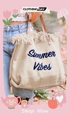 White Summer Vibes Distressed Canvas Large Tote Bag Women's Bags By Shape, Large Tote Bag, White Summer, Large Tote, Summer Vibes, Bags Women, Shop Now, Bag Lady, Tote Bag