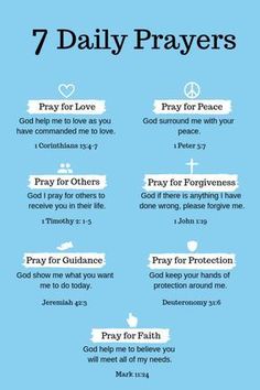 the seven daily prayers for prayers with blue background and white lettering on it