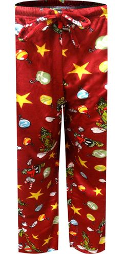 These awesome Looney Tunes lounge pants are made from a minky soft fleece fabric. Featuring Marvin the Martian and his dog, K-9, the pajama pants have a drawstring and elastic waistband. Marvin is holding a candy cane and there are colorful Christmas ornaments all over the maroon background. Perfect to get into the holiday spirit! Christmas Loungewear Pants, Christmas Bedtime Long Bottoms, Christmas Lounge Pants, Colorful Christmas Ornaments, Looney Tunes Space Jam, Christmas Lounge, Maroon Background, Marvin The Martian, Colorful Christmas