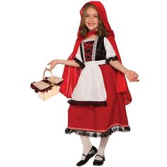 Girls Deluxe Red Riding Hood Costume, Multicolor Red Hood Costume, Little Red Riding Hood Costume, Riding Hood Costume, Cute Red Dresses, Red Riding Hood Costume, Costumes For Teens, Hooded Dress, Long Red, Cape Dress