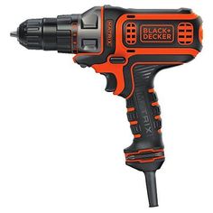 an orange and black corded drill is on a white background with the words black decker