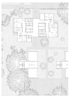 an aerial view of the ground plan for a house with multiple floors and lots of trees