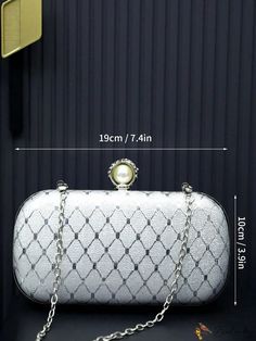 BirdinBag - Geometric Pattern Mini Box Bag with Pearl Decor and Chain Strap: Ideal Bridal Purse for Weddings, Proms & Parties Formal Silver Bag With Chain, Elegant Silver Bag With Chain, Elegant Silver Bags With Chain Detail, Silver Chain Bag For Event, Elegant Silver Evening Bag With Chain, Silver Evening Bag With Chain For Gift, Formal Rectangular Clutch With Chain, Elegant White Rectangular Box Bag, Elegant Box Bag With Chain