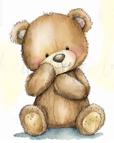 a watercolor drawing of a brown teddy bear