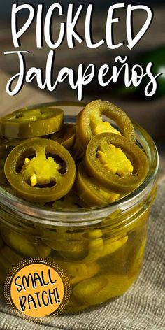 pickled jalapenos in a jar with the title