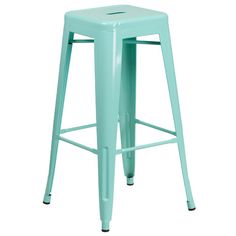 the pink metal stool is upholstered with black legs