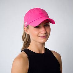 PUBLISHED PATENT REGISTERED TRADEMARK HOT PINK High Ponytail Hat, UPF 50 + SunGoddess Design allows you to move the circle up & down and wear your hair at ANY HEIGHT! Let your cap adjust to YOU! PATENTED athleisure cap for WOMEN by WOMEN! Female Fit. Function. Style. Fit = custom fit molded specifically for a women's head Function = Fits ANY HEIGHT PONY or FUNCKY BUN, moisture-wicking, UPF 50+, tapered panels for stability, keeps you cool and comfortable Style = innovative and streamlined A Sports Visor Fitted Hat, Adjustable Fitted Hat With Short Brim For Sports, Sports Hat With Upf 50+ And Curved Visor, Upf 50+ Baseball Cap For Sports, Upf 50+ Sports Baseball Cap, Breathable Baseball Cap, One Size Fits Most, Baseball Cap With Uv Protection And Curved Brim, Upf 50+ Baseball Cap, Sporty Baseball Cap With Short Brim For Sports