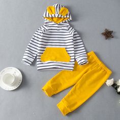 Toddler kids' hooded casual striped sports long-sleeved set - PrettyKid Baby Girl Clothes Winter, Winter Outfits For Girls, Baby Boy Clothing Sets, Top And Pants Set, Top Pants Set, Striped Hoodie, Girls Clothing Sets, Casual Stripes