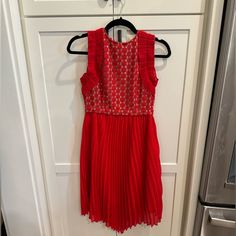 Size Xs. Foxiedox Red Dress, Nwt! Perfect For The Holidays! Fitted Red Pleated Midi Dress, Festive Red A-line Dress, Red A-line Festive Dress, Red Pleated Midi Dress For Cocktail, Chic Red Festive Dress, Chic Red Dress For Festive Occasion, Red Sleeveless Dress For Festive Occasions, Red Pleated Mini Dress For Evening, Red Mini Dress For Festive Spring Occasion