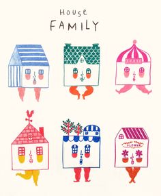 a card with four houses on it and the words house family