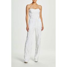 Andy White Sequin Strapless Jumpsuit - Dress the Population White Sequin Jumpsuit, Flutter Sleeve Pattern, Perfect Cocktail Dress, Long Sleeve Sheath Dress, Low Back Dresses, Cocktail Party Dresses, Sequin Jumpsuit, Sequin Evening Dresses, Strapless Jumpsuit