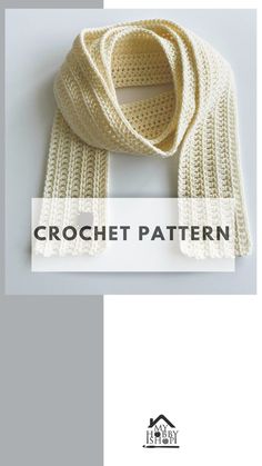 the crochet scarf pattern is shown in white