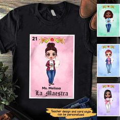 Teacher Maestra Loteria Card Personalized Shirt Easy 30 day return policy Loteria Shirts, Who Is A Teacher, Teacher Design, Cute Shirt Designs, Costume Shirts, Personalized Clothes, Cool Jackets, School Shirts, Personalized Shirts