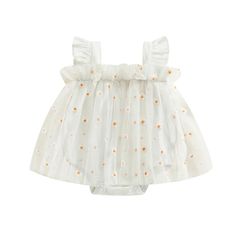 Give your little girl a stylish and comfortable look with this charming romper dress made with tulle and beautiful daisy embroidery. Available in four colors, it's the perfect choice for any occasion. Playful Tulle Tutu Dress For Summer, Summer Tulle Tutu Dress, Summer Dress-up Tutu Dress, Cute Tulle Dress For Spring, White Sleeveless Sweet Tutu Dress, White Sweet Bubble Romper For Spring, Sweet White Bubble Romper For Spring, Spring Tulle Tutu Dress, Summer Tulle Dress With Floral Applique