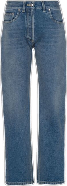 Blue Denim Jeans With Welt Pockets, Blue Jeans With Pockets And Straight Hem, Blue Jeans With Welt Pockets, Classic Cropped Jeans With Pockets In Rigid Denim, Triangle Logo, Jeans Women, Pocket Jeans, Contrast Stitch, Straight Cut