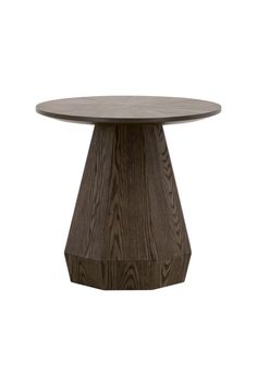 a wooden table with a round top