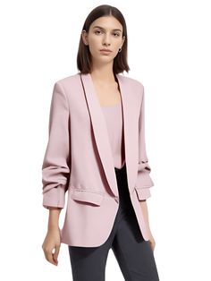 Introducing this Modern Three Quarter Sleeve Pile Blazer for Women, a perfect addition to your casual wardrobe. Designed with pile up sleeves and a three-quarter length, this blazer is ideal for the spring and autumn seasons. Made from a blend of cotton and polyester, it offers both comfort and durability. The notched collar adds a touch of sophistication, while the loose clothing pattern ensures a relaxed fit. Whether you're heading to the office or going out for a casual outing, this blazer is versatile and stylish. Pair it with jeans or a skirt for a chic and effortless look. Upgrade your wardrobe with the Modern Three Quarter Sleeve Pile Blazer for Women today! Specifications Thickness: STANDARD Style: Casual Sleeve Style: Pile up sleeves Sleeve Length (cm): Three Quarter Season: Sprin Formal Solid Color Blazer With 3/4 Sleeves, Elegant 3/4 Sleeve Spring Blazer, Spring Single-breasted Long Sleeve Blazer, Three Quarter Sleeve Blazer, Cheap Pink Button-up Blazer, Pink Double-breasted Long Sleeve Blazer, Blazer For Women, Loose Clothing, Loose Outfit