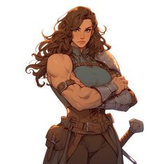 Muscled Woman Character Art, Human Barbarian Female Dnd, Plus Size Dnd Character, Strong Woman Character Design, Quarterstaff Dnd, Dnd Barbarian Woman, Muscular Female Character Design, Female Barbarian Character Design, Buff Female Character Design