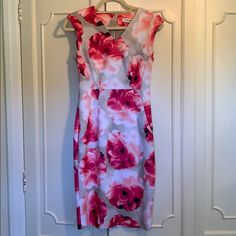 Calvin Klein Floral Dress. Size 2. Nwot. Tried On But Never Worn. Absolutely Stunning And Pictures Do Not Do It Justice. Light Grey/Taupe Background With Vibrant Pink And White Floral Pattern. Perfect To Dress Up Or Down! Great Year Round Fabric! Womens Calvin Klein, Size 2, Floral Dress, Cute Dresses, Print Dress, Calvin Klein, Light Grey, Floral Pattern, Dress Up