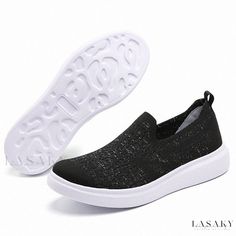 Lasaky - Soft Sole Sneakers for Everyday Wear Black Low-top Slip-ons For Walking, Slip-on Running Shoes With Vulcanized Sole, Casual Running Shoes With Textured Sole And Slip-on Style, Black Slip-on Sneakers For Walking, Slip-on Running Shoes With Textured Sole And Round Toe, Non-slip Low-top Slip-on Sneakers For Walking, Casual Black Slip-on Sneakers With Speckled Midsole, Comfortable Running Shoes With Textured Sole, Comfortable Running Shoes With Textured Sole And Round Toe