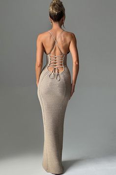 Open Back Maxi Dress, Beachy Waves, Vacation Wear, Sleeveless Bodycon Dress, Backless Mini Dress, Solid Color Dress, Backless Maxi Dresses, Knit Sleeve, Khaki Dress