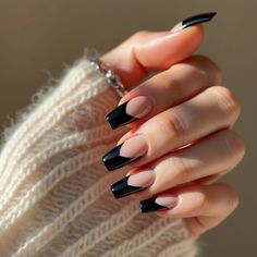 Elevate your manicure with these stylish black French tip nails. Featuring a nude base and sharp black tips on coffin-shaped nails, this design offers a modern twist on a classic look. Perfect for both casual outings and formal events, these nails bring a sense of elegance and refinement to any style. Discover the perfect balance between bold and sophisticated with this timeless design.#BlackFrenchTip #CoffinShapeNails #FrenchTipNails #ChicNails #ElegantNails #ClassyNailDesign #ManicureInspiration #TimelessNails #BlackTipNails #NailArtIdeas Gothic Elopement, French Tip Nails Elegant, Black French Tip Nails, Black French Tip, Black French Tips, Black Tips, Nails Elegant, Classy Nail Designs, Manicure Inspiration