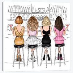 three women sitting at a bar drinking martinis