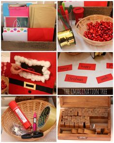 the collage shows different types of christmas crafts and activities for kids to play with