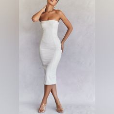 Please See All Pics Nwt White/Ivory Leather Dress. Never Worn And Is Wrinkled From My Lazy Storage Of It. Has Pen Marks On The Back And The Price Is Reflective Of That. White Sleeveless Bandage Dress For Cocktail, White Sleeveless Bandage Cocktail Dress, White Sleeveless Bandage Dress For Date Night, White Bodycon Midi Bandage Dress, White Strapless Knee-length Evening Dress, White Fitted Knee-length Bandage Dress, White Knee-length Bodycon Bandage Dress, White Knee-length Bandage Dress For Night Out, White Strapless Midi Dress For Evening