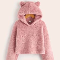 Teddy W/ Ears Hoodie Kids Sizes: M & L Color: Pink Brand New - Shein Kawaii Winter Hooded Tops, Cute Hooded Fleece Tops, Cute Hooded Fall Sweater, Playful Fleece Tops For Winter, Cute Winter Hoodie With Drawstring Hood, Cute Winter Hoodie, Playful Winter Sweatshirt With Drawstring Hood, Playful Winter Hoodie Sweatshirt, Playful Fleece Sweatshirt For Winter