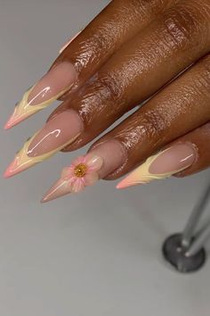 Almond Acrylic Nails Designs, Yellow Nail, Nail Collection, 2024 Nails, Nail Time, Baddie Nails, French Acrylic Nails, Acrylic Set