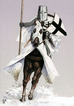 a painting of a knight on horseback holding a flag