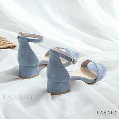 Lasaky - Womens Nude Strappy Sandals with Chunky Heels and Soft Soles Summer Light Blue Low Heel Shoes, Blue Low Heel Heels With Buckle Closure, Blue Low Heel Slingback Sandals For Spring, Trendy Blue Low Heel Shoes, Trendy Blue Low Heel Heels, Casual Light Blue Heels With Ankle Strap, Light Blue Sandals With Padded Block Heel, Light Blue Sandals With Ankle Strap And Heel Strap, Light Blue Block Heel Sandals With Padded Heel