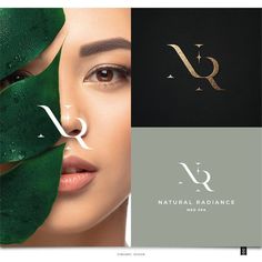 the logo for natural radiance is shown in three different colors and shapes, including green leaves