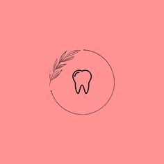 a tooth and some leaves in a circle on a pink background with a black outline