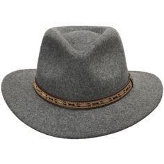 ↑ Click above to watch the video! ↑ Expedition Outback is a crushable wool felt outback style fedora with a tall handblocked blocked teardrop crown that features a patterned authentic leather hatband, a medium brim, and a breathable sweatband. The brim contains a wire to hold its shape. Material: 100% Wool FeltBrim: 2 5/8"Crown: 4 1/4" teardropHatband: 5/8" leatherClimate: Cold Hand-finished in the US. If your measurement falls between sizes, choose the next largest size. A looser fit is recomme Western Style Fitted Fedora For Travel, Western Style Fur Felt Fedora With Flat Bill, Wool Hat Bands For Outdoor Winter, Winter Wool Hat Bands For Outdoor, Winter Hunting Hat Band With Flat Brim, Western Flat Bill Hat Bands For Travel, Western Wool Hat With Flat Bill, Curved Brim Hat Bands For Winter Hunting, Adjustable Fedora Hat Bands For Hunting