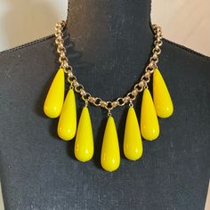 Never Used. Statement Necklace, Bold Color Yellow Necklace, Office Wear Yellow Necklace With Large Round Pendant, Elegant Yellow Necklace With Large Beads, Cheap Statement Yellow Necklaces, Handmade Vibrant Yellow Necklace, Yellow Multi-strand Polished Beaded Necklaces, Bold Statement Necklaces, Double Chain Necklace, Yellow Necklace, Chunky Chain Necklaces