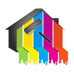 house with paintbrush and rainbows on white background