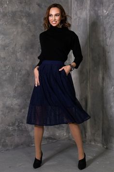 Dark Blue Skirt, Lace Skirt, Women Skirt, Plus Size Clothing, Navy Blue Skirt, High Waist Skirt, Loo Blue Flared Tulle Skirt, Blue Full Tulle Skirt, Elegant Navy Midi Skirt, Navy Midi Lined Skirt, Navy Lined Midi Skirt, Relaxed Lace Midi Skirt, Blue Flowy Skirt With Pockets, Lace Full Pleated Skirt, Elegant Navy Full Skirt